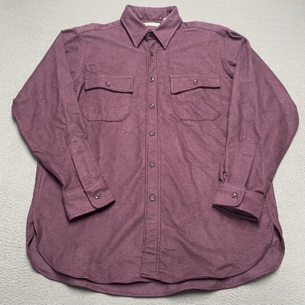 VTG L.L. Bean Shirt Mens Medium Purple Chamois Flannel Long Sleeve Button Up USA